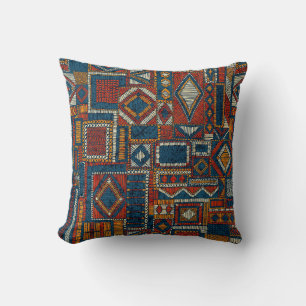 Patchwork Style Embroidered Vintage Print Throw Pillow