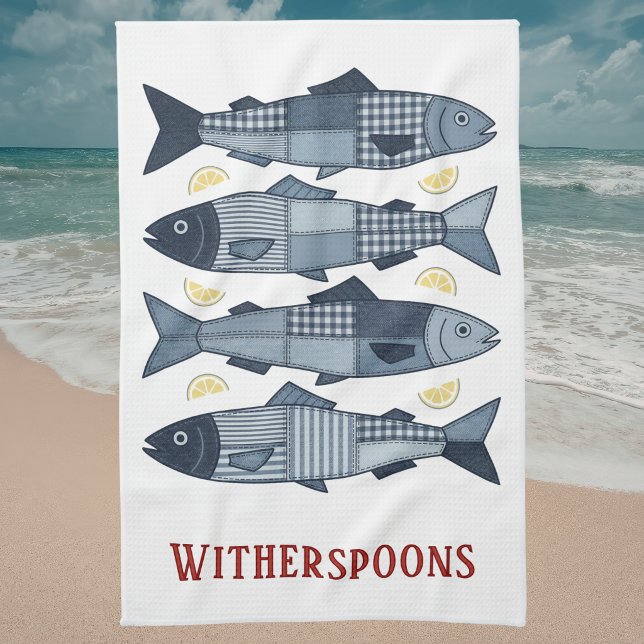 Patchwork Style Sardines Coastal Beach Theme Kitchen Towel (Creator Uploaded)