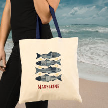 Patchwork Style Sardines Coastal Beach Theme