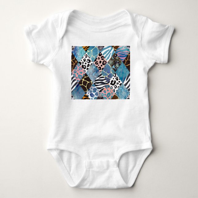 Patchwork style, watercolor collage pattern. baby bodysuit (Front)