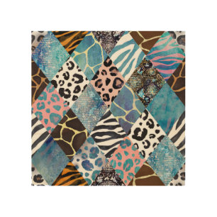 Patchwork style, watercolor collage pattern. wood wall art