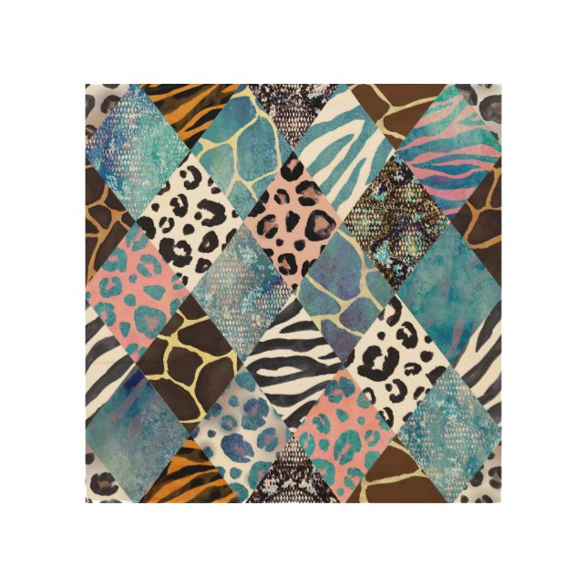 Patchwork style, watercolor collage pattern. wood wall art (Front)