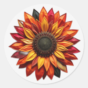 Patchwork Sunflower in Sunset Colors Classic Round Sticker