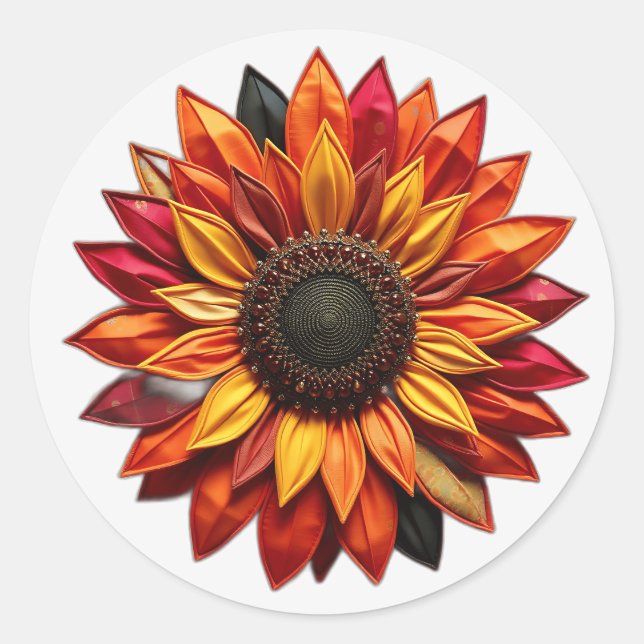 Patchwork Sunflower in Sunset Colors Classic Round Sticker (Front)