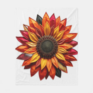 Patchwork Sunflower in Sunset Colors Fleece Blanket