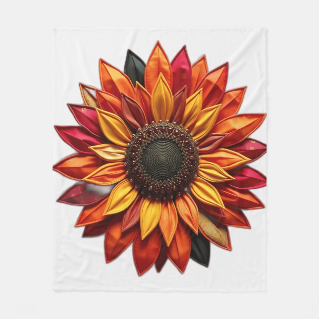 Patchwork Sunflower in Sunset Colors Fleece Blanket (Front)