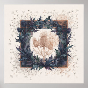 Patchwork Tartan Thistle Teasel Scottish Wreath Poster