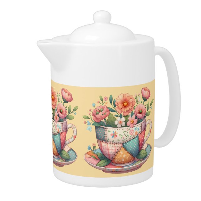 Patchwork Teacup with Whimsical Flowers Teapot (Right)
