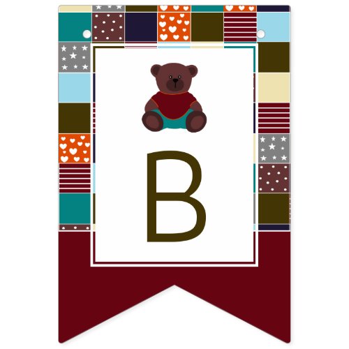 Patchwork Teddy Bear Baby Shower Bunting Flags