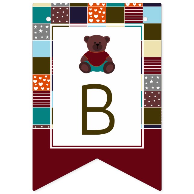 Patchwork Teddy Bear, Baby Shower Bunting Flags (Third Flag)