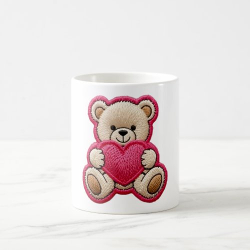 Patchwork Teddy Bear Holding Heart Coffee Mug