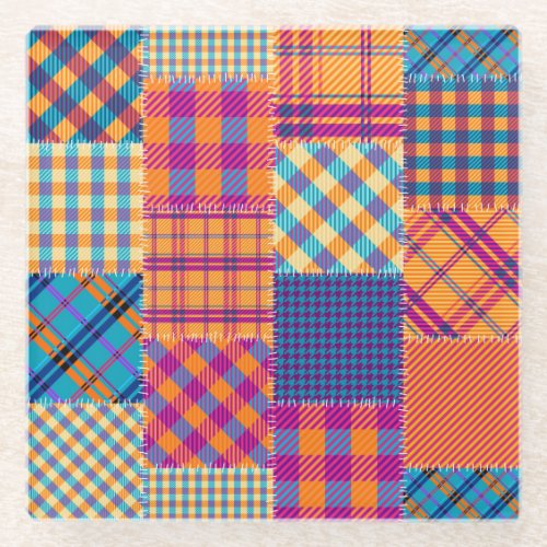 Patchwork textile seamless vintage pattern glass coaster