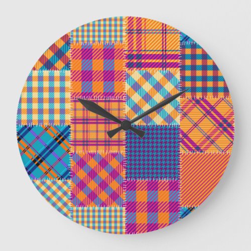 Patchwork textile seamless vintage pattern large clock