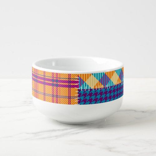 Patchwork textile seamless vintage pattern soup mug