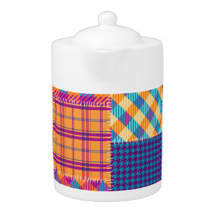 Patchwork textile: seamless vintage pattern. teapot