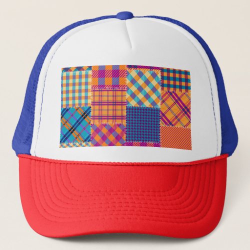 Patchwork textile seamless vintage pattern trucker hat