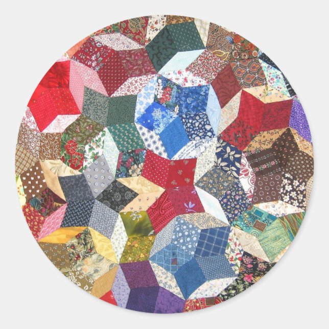 Patchwork Textile Stars Pattern Classic Round Sticker (Front)