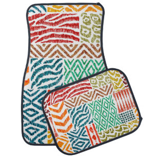 Patchwork Textures: Hand-Drawn Animal Print Car Floor Mat