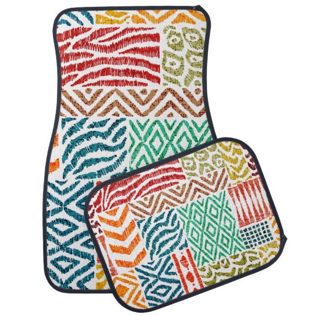 Patchwork Textures: Hand-Drawn Animal Print Car Floor Mat (Set)