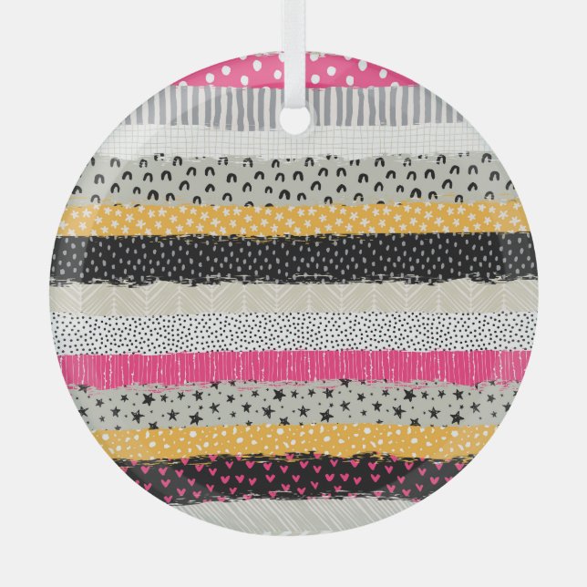 Patchwork Tiles: Versatile Seamless Design. Glass Ornament (Front)
