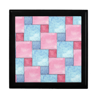 Patchwork Trinket or Jewelry Box, Pinks, Blues Keepsake Box