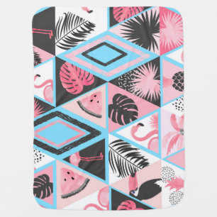 Patchwork tropical flamingo, palm pattern. baby blanket