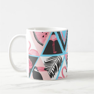 Patchwork tropical flamingo, palm pattern. coffee mug
