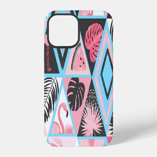 Patchwork tropical flamingo, palm pattern. iphone case (Back)