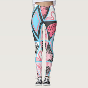 Patchwork tropical flamingo, palm pattern. leggings