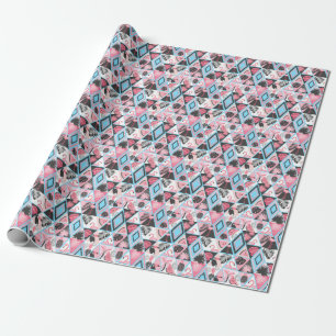 Patchwork tropical flamingo, palm pattern. wrapping paper