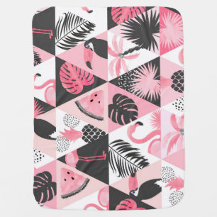 Patchwork Tropical: Flamingo Watermelon Seamless. Baby Blanket