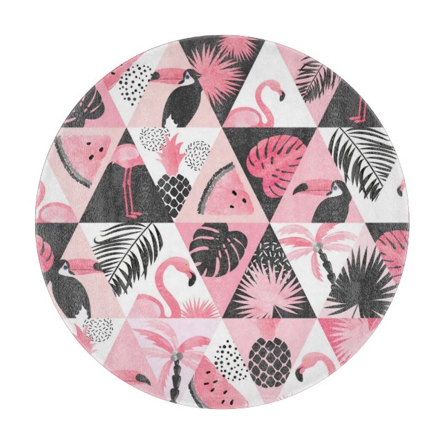 Patchwork Tropical: Flamingo Watermelon Seamless. Cutting Board (Front)