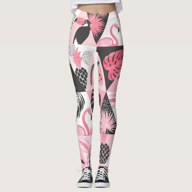 Patchwork Tropical: Flamingo Watermelon Seamless. Leggings (Front)