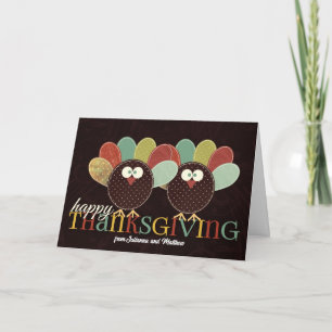 Patchwork Turkey Couple for Thanksgiving Holiday Card