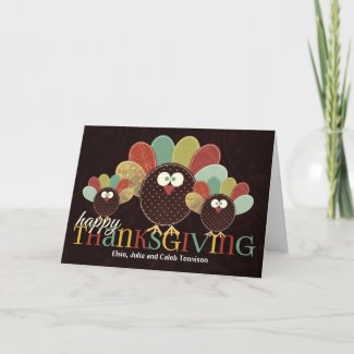 Patchwork Turkey Family for Thanksgivin Holiday Card