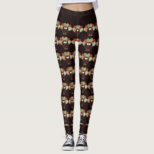 Patchwork Turkey Pattern with Rich Swirly Brown Leggings (Front)