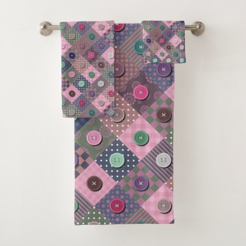 Patchwork Unique Multi_colored Button Pattern   Bath Towel Set