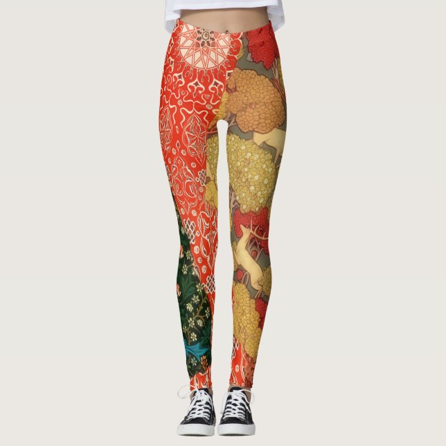 Patchwork Vintage Style Quilt Art Leggings (Front)