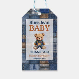 Patchwork Western Denim Bear Blue Jean Baby Shower Gift Tags