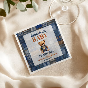 Patchwork Western Denim Bear Blue Jean Baby Shower Napkins