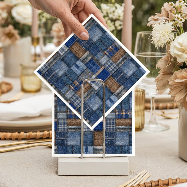 Patchwork Western Denim Bear Blue Jean Baby Shower Napkins (Creator Uploaded)