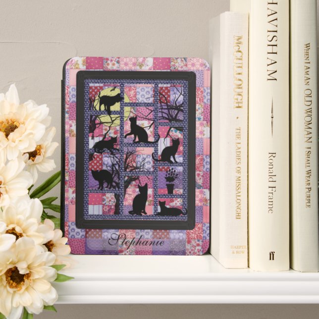Patchwork Window With Kitties Kindle Cover (In Use (Bookshelf))
