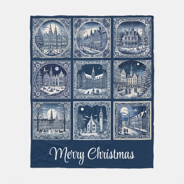 patchwork winter/Christmas decors Fleece Blanket (Front)