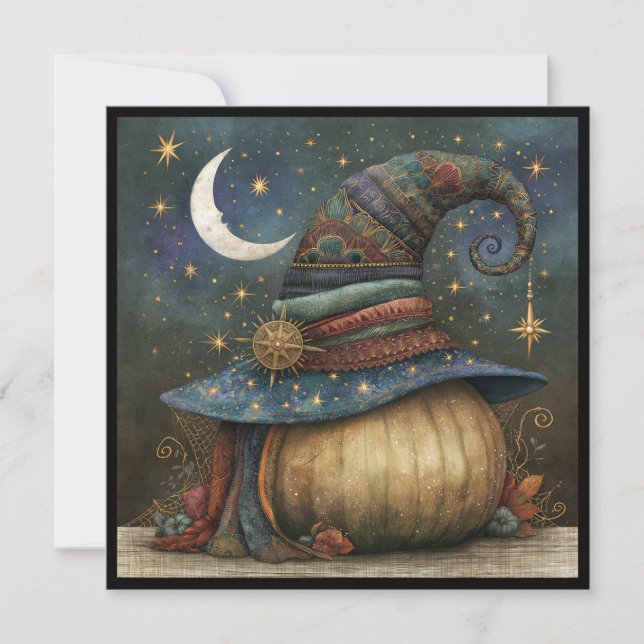 Patchwork Witch's Hat Halloween Party Invitation (Front)