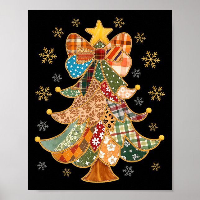 Patchwork Xmas Coquette Bow Lace Merry Bright Chri Poster (Front)