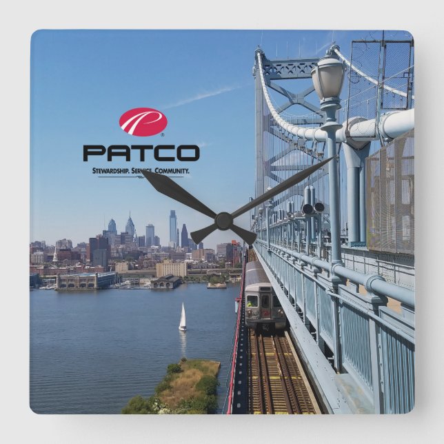PATCO Philadelphia Skyline Wall Clock - Square (Front)