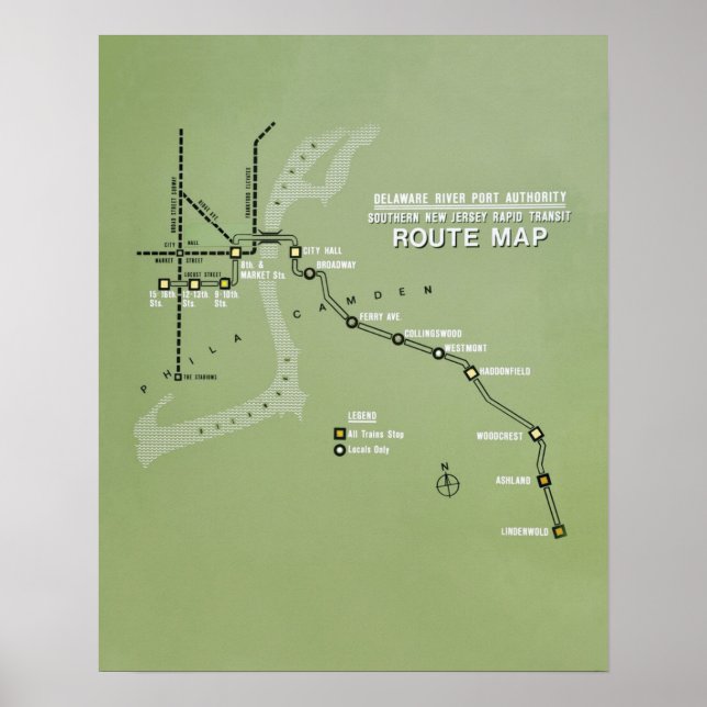 PATCO Route Map Replica Poster (Front)