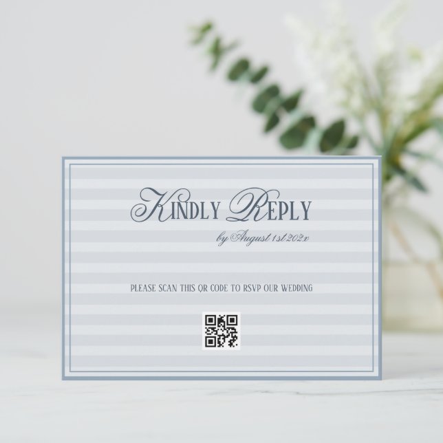 Patel Blue Striped Wedding QR code RSVP Card (Standing Front)