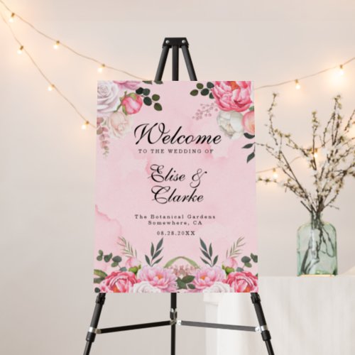 Patel Blush Pink White Floral Wedding Welcome Foam Board