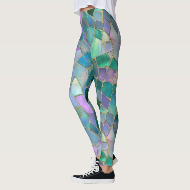 Patel colors stained glass mosaic pattern leggings (Left)